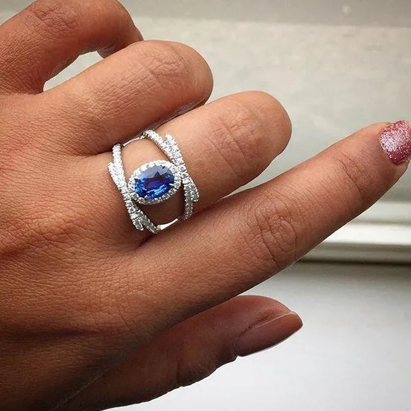 Dazzling Bridal Wedding Jewelry Luxury Blue Sapphire Ring Anniversary Gift Party Engagement Premium Jewelry Christmas Gift Ring Size 4-12