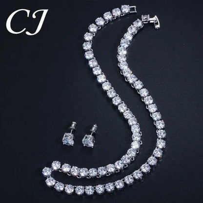 CANDICE Hot Sale White Gold Plated round CZ Stone Classic Women Wedding Necklace & Earrings Jewelry Set