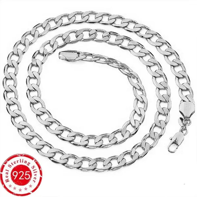 2PCS (Bracelet + Necklace) 925 Sterling Silver Fashion Jewelry Sets Curb Chain Necklace 925 Solid Silver Jewelry High Quality Necklace Bracelet 16-30 inches