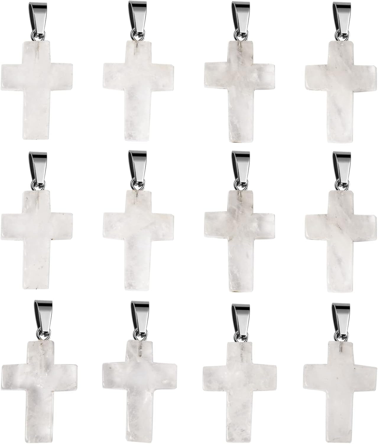 12PCS Natural Stone Cross Pendant, Healing Crystal Quartz Chakra Reiki Gemstone Pendants Charms Bulk for DIY Necklace Jewelry Making