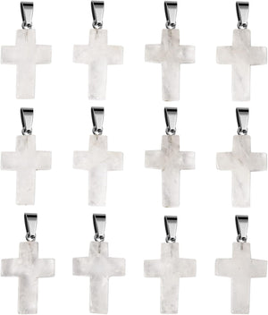 12PCS Natural Stone Cross Pendant, Healing Crystal Quartz Chakra Reiki Gemstone Pendants Charms Bulk for DIY Necklace Jewelry Making