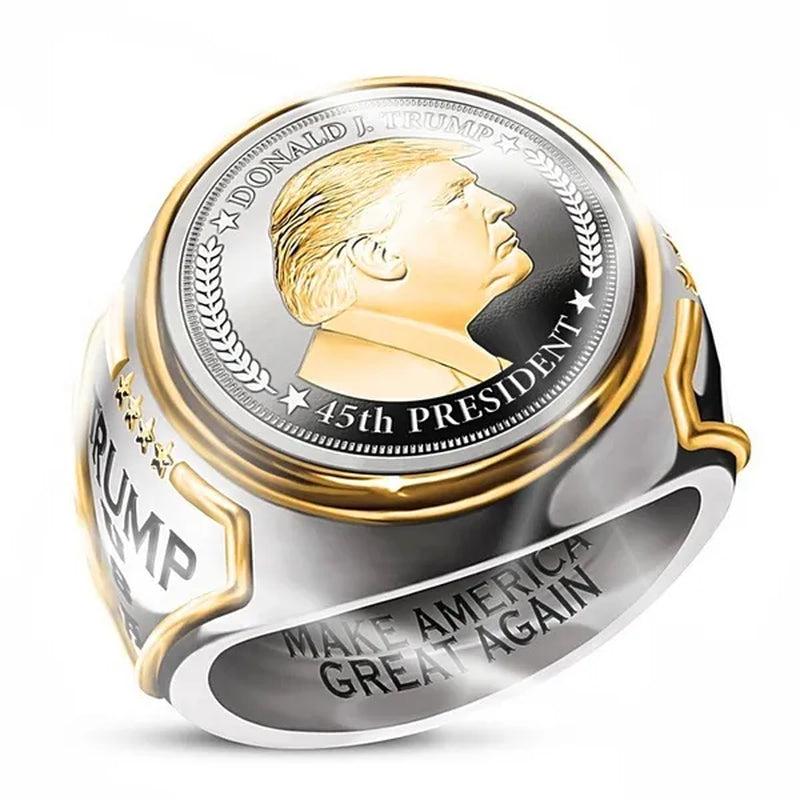 President Trump Ring,Gold Platedmens Ring,Handmade Ring,Hip Hop Ring ,Mens Band Ring,Vintage Mens Ring,Gold Platedhandmade Ring,Elegant Men'S Ring
