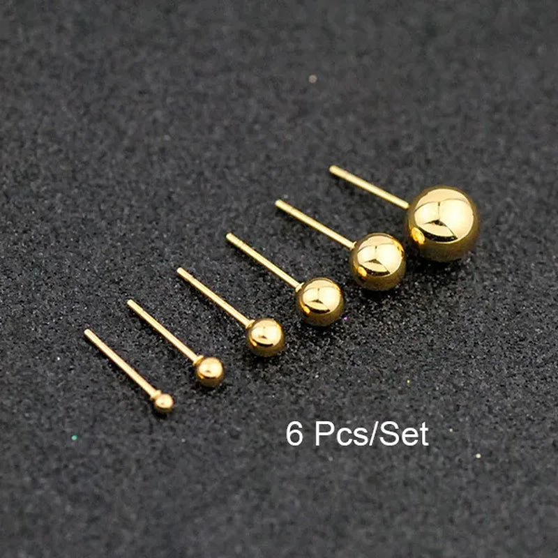 2/3/4/5/6/8Mm Stainless Steel round Pearl Stud Earrings Earrings for Women'S Fashion Party Wedding Jewelry
