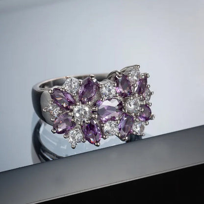 Fashion women 925 sterling  silver sapphire & white topaz gemstones Rings Size 6 7 8 9 10