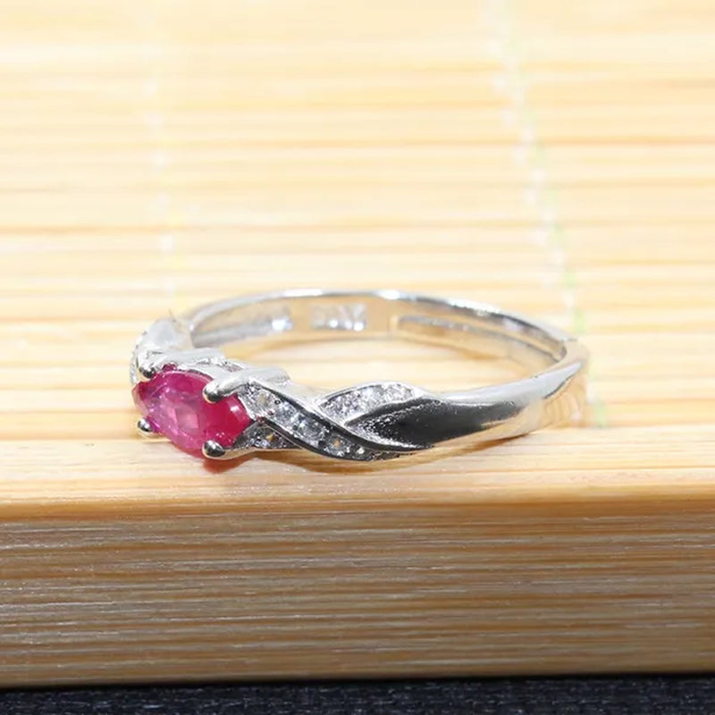 Elegant silver ruby for girl 3 mm * 6 mm natural Myanmar ruby ring 925 sterling silver ruby ring romantic gift for girlfriend
