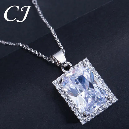 CANDICE Sparkling Princess Cut Clear Crystal Pave Stylish Sterling Silver Necklace Earrings Bracelet and Ring 4 Pcs Wedding Jewelry Set With Tiny CZ Stone