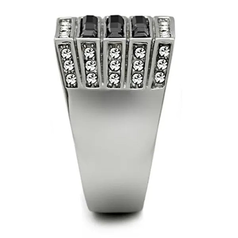 Men's 3.5 Ct Black & Clear Faux Diamond Silver Stainless Steel Ring Sizes 8-13
