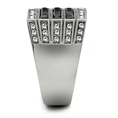 Men's 3.5 Ct Black & Clear Faux Diamond Silver Stainless Steel Ring Sizes 8-13
