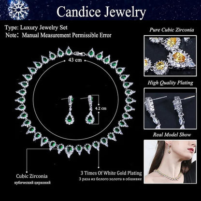 CANDICE Stunning Pave Yellow Citrine Luxury Jewelry Pear Shape CZ Crystal Choker Necklace And Earrings Bride Set for Women Party Wedding Accessories