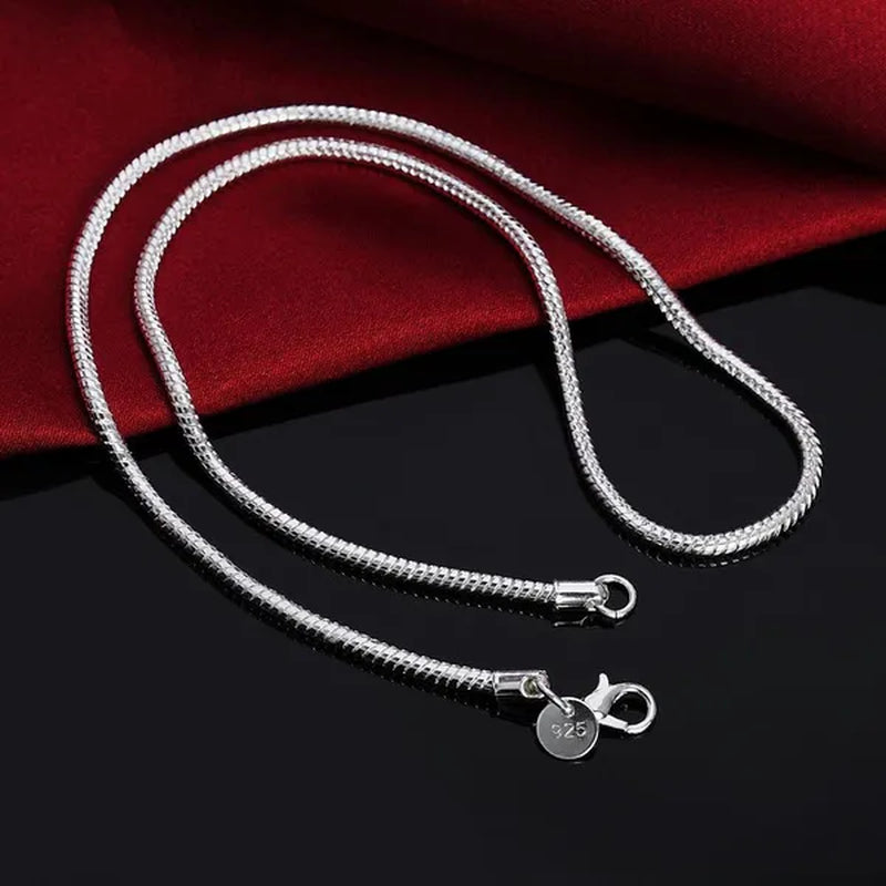 2MM Silver Round Snake Chain Necklace Solid Silver Chain for Pendants Flexible 925 Snake Chain Jewelry