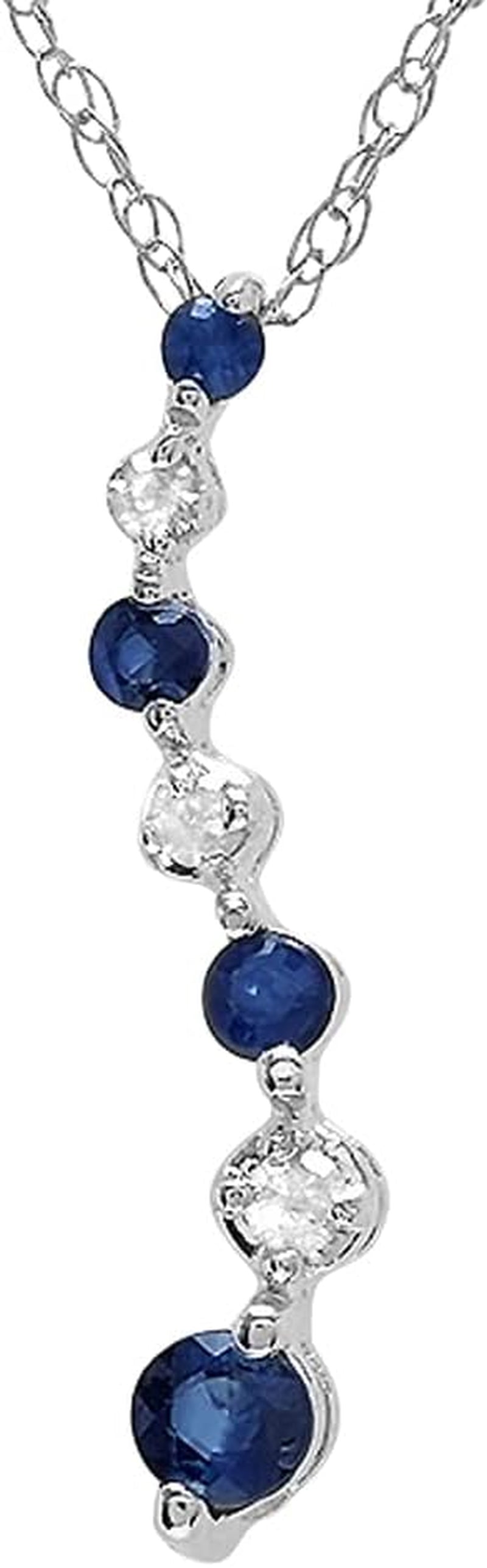 10K Gold round White Diamond & Blue Sapphire Ladies Graduating Journey of Life Pendant