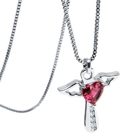 Angel Birthstone Necklaces Heart Cross Necklace for Women Cubic Zirconia Angel Wing Birthstone Heart Charm Pendant Necklace Gifts for Valentine,Birthday