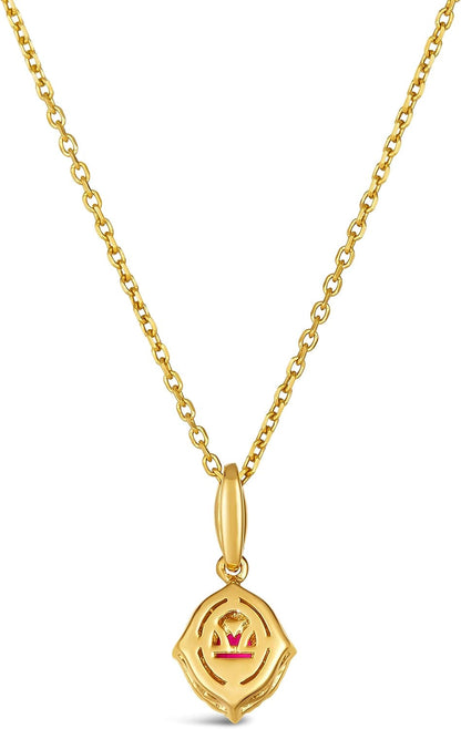 0.15 Carat Diamond and 1/4 Carat Red Ruby Oval Halo Pendant Necklace for Women in 14K Yellow Gold (White/Fancy Brown, Cttw) on 18 Inch Chain