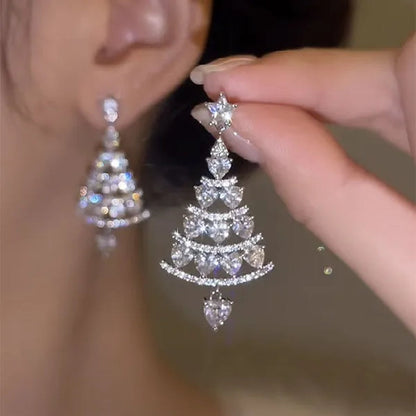 Women Fashion Christmas Tree Silver Needle Light Luxury High-End Long Tassel Earrings 2022 Winter New Earring