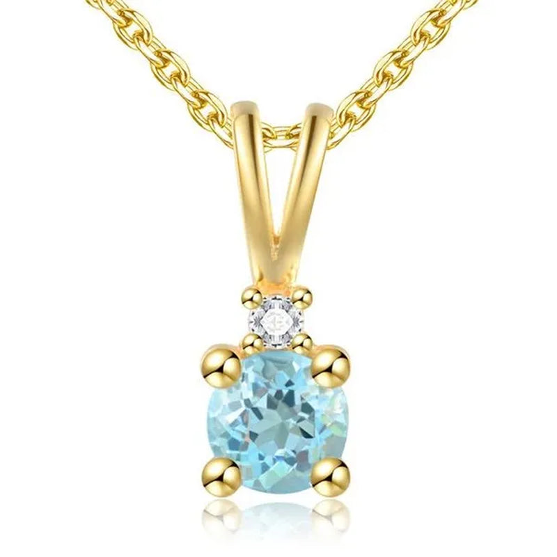Majesty Diamonds MDS170321 0.5 CTW round Blue Topaz Solitaire with Accents Pendant Necklace in .925 Sterling Silver with 18K