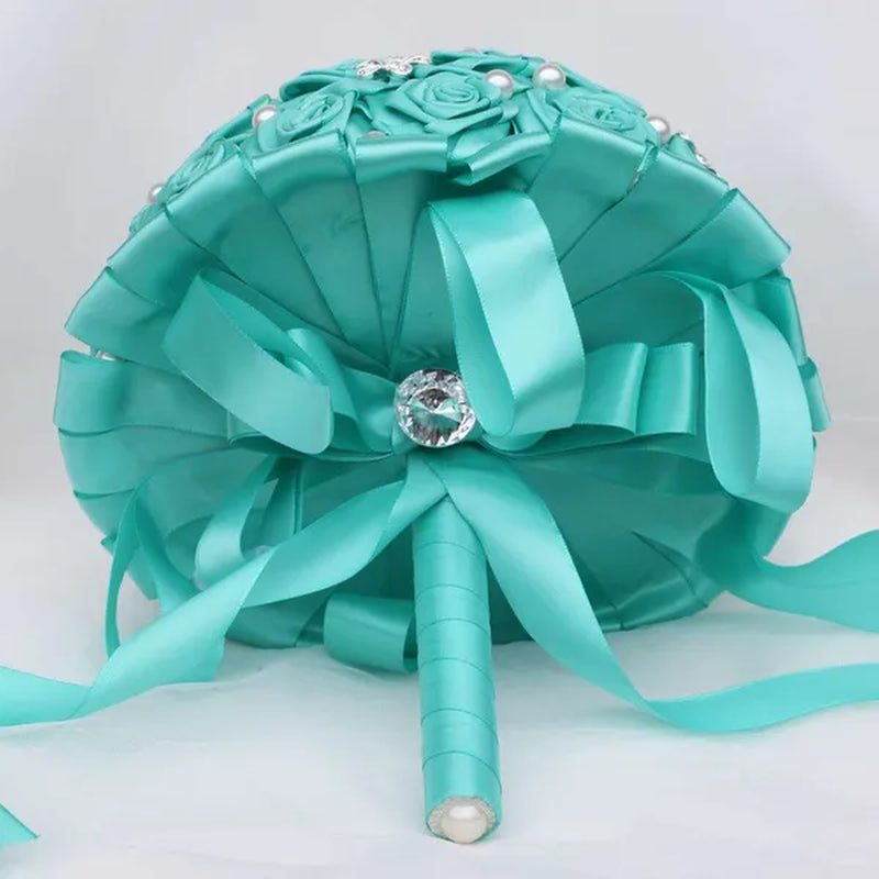 24Cm 10 Styles Can Choose Royal Blue Silver Brooch Wedding Bouquets Silk Rhinestone Artificial Rose Flowers Bridesmaid Mariage Bouquets Wedding Accessories W125