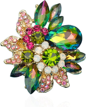 Luxury Women'S Austrian Crystal Leaves Flower Big Cocktail Statement Rings Stretch Adjustable Ring Jewelry Accessories