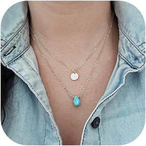 Blue Turquoise Necklaces Multilayerd Sequin Pendant Necklace Chain Jewelry for Women