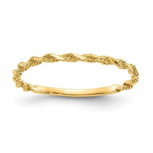 2 mm 14K Yellow Gold Diamond-Cut Textured Rope Band Ring, Size 6