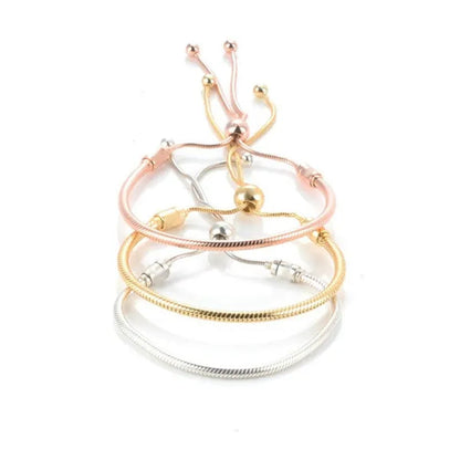 NEW Fashion 925 Sterling Silver Adjustable Size Flashing sided Heart Snake Chain Bracelet For European Bangle Bracelet Jewelery Making DIY