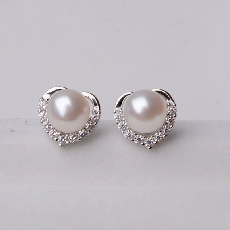 2021 Trendy Fashion Women's S925 Silver  Exquisite Pearl Heart-shaped Diamond Crystal Earrings Prevent allergy Jewelry