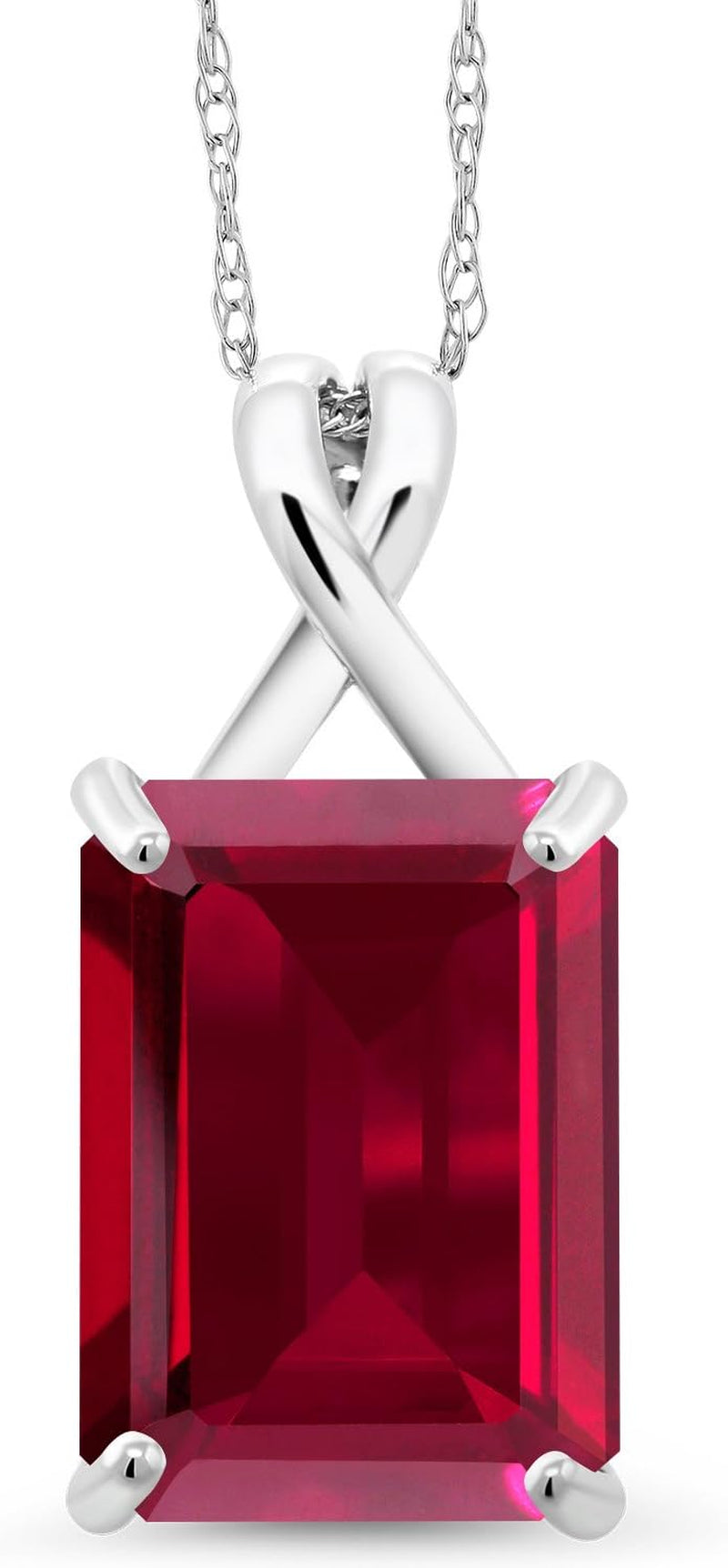 10K White Gold Emerald Cut 14X10MM Gemstone Birthstone Pendant Necklace for Women with 18 Inch 10K White Gold Chain
