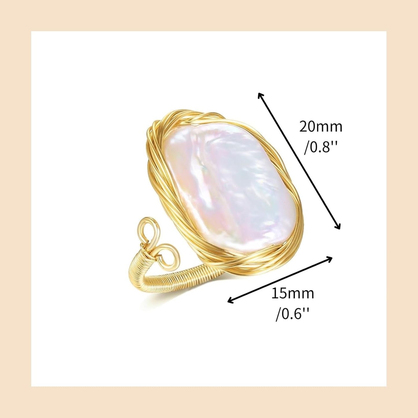 Pearl Ring for Women - 12X15Mm Baroque Pearl - Natural Freshwater Pearl - Handmade Pearl Jewelry Anniversary Gifts for Her, Adjustable Pearl Ring Band for Women（14K Gold Plated) 1
