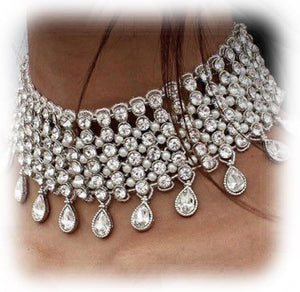 Vintage Boho Full Rhinestones Necklaces Tassel Jewelry Set Layered Pendant Statement Chunky Chain Necklace for Women and Girls