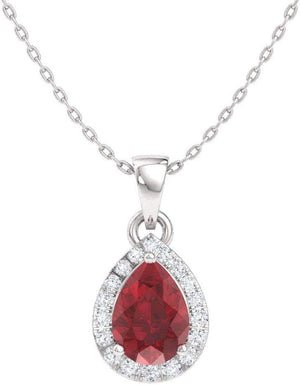 Natural and Certified Pear Gemstone and Diamond Halo Drop Petite Necklace in 14K Solid Gold | 0.33 Carat Pendant with 18 Inch Chain