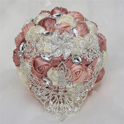 21cm Satin Flowers Wedding Bouquet Bridal Beautiful Hand Holding Flower Bouquet Rhinestone Brooch Bouquets Casamento Ramos De Novia Crystal Bridal Bouquet Broochfull