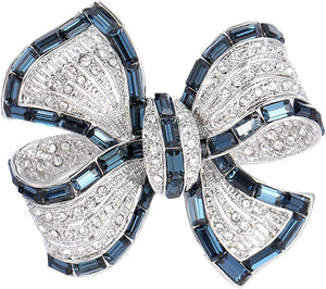 Yeapyeap Bow Brooches for Women Girl - Austrian Rhinestone Scarf Pin for Ladies Wedding Bouquet Broach for Birthday, Christmas, Anniversary（Silver）