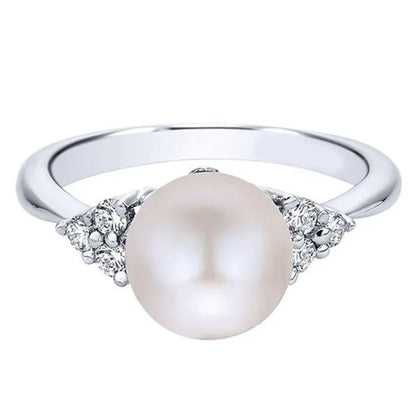 Elegant Pearl Diamond White Sapphire Women Jewelry 925 Sterling Silver Ring Engagement Wedding Jewelry Size 6 7 8 9 10