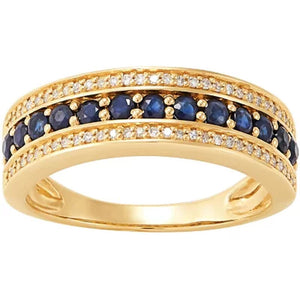 Blue Sapphire and Diamond Band Ring in 14K Yellow Gold