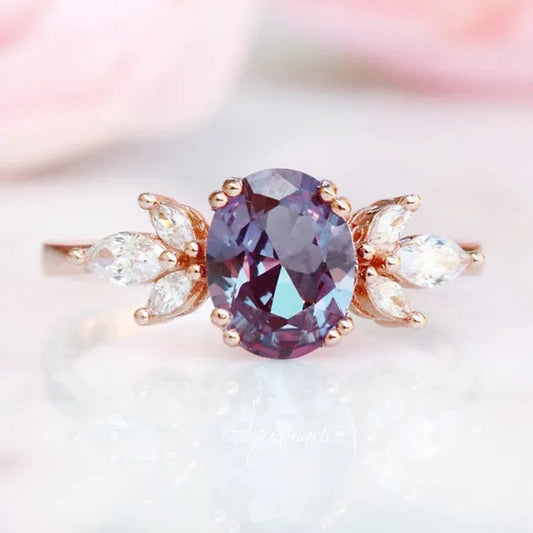 Boutique Noble Simple Colored Zircon June Birthstone Women's Ring Anniversary Christmas Gift Beach Party Jewelry