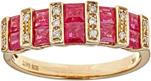 10K Yellow Gold Natural Ruby Diamond (I1,I2) Engagment Propose Promise Ring for Women