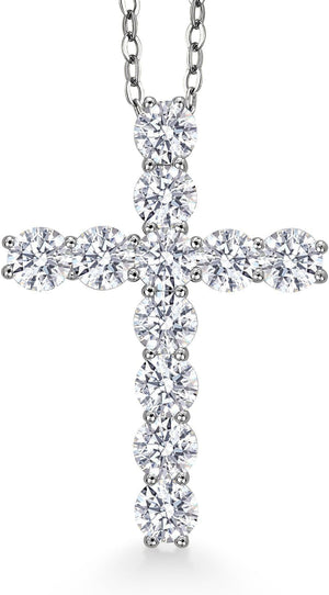 Moissanite Cross Necklace | 925 Sterling Silver | 2.53 Cttw | 1.20 Inch | Jesus Christian Religious Crucifix Jewelry Pendant Necklace for Women | with 18 Inch Silver Chain