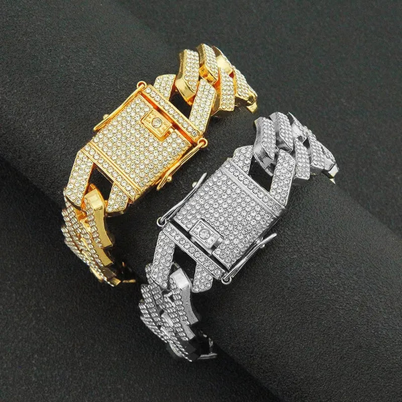 Hip Hop Bracelet Cuban Link Bracelet Ice Out Tennis Bracelet for Men and Women Hip Hop Jewelry