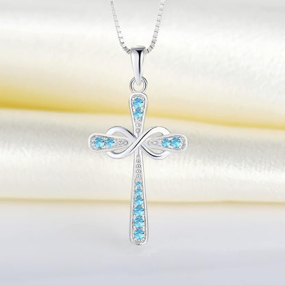 Cross Necklace 925 Sterling Silver Infinity Pendant Religious Jewelry Christian Baptism Gift