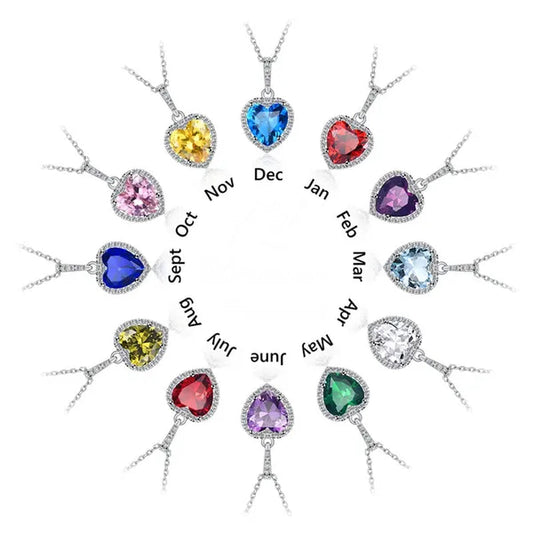 Women'S Birthstone Necklace Ruby/Sapphire/ Amethyst Jewelry 925 Sterling Silver Chain Love Heart Pendant Crystal 12 Month Birth Stones Pendant for Women Girls, 誕生石,Pierre De Naissance,Valentines Gift