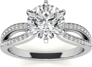 10K White Gold and 925 Sterling Silver 0.87 Carat round Brilliant Shape White Color Moissanite Diamond Pave Split Shank Wedding Ring for Her