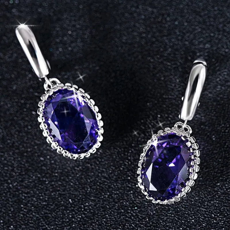 Luxury Earrings Attractive Silver Huge Purple Amethyst  Engagement Wedding Earrings