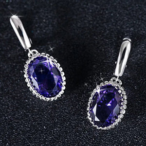Luxury Earrings Attractive Silver Huge Purple Amethyst Engagement Wedding Earrings