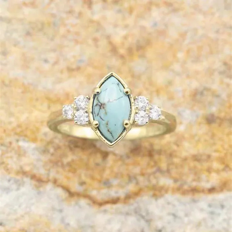3Pcs/set Exquisite and Elegant Inlaid Zircon and Turquoise Women's Ring, Fashionable Bride Engagement Wedding Ring Set Promise Ring, Valentine's Day, Birthday Gift for Her, Jewelry Accessories