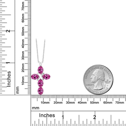 Gemstone Birthstone Cross Necklace | 925 Sterling Silver | Oval 6X4MM | Jesus Christian Reiligous Crucifix Jewelry Pendant Necklace for Women | with 18 Inch Silver Chain
