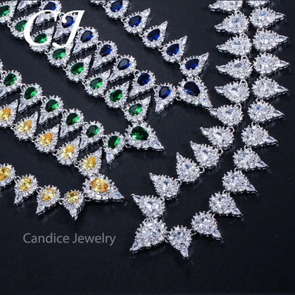 CANDICE White Gold Plating Sparkling Cubic Zirconia Choker Necklace Sets with Dangle Earrings Inlay Crystal Citrine Yellow Stone Evening Party Jewelry Set for Women