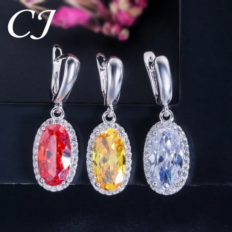 CANDICE Fashion Women Sterling Silver Plated Jewelry Sets for Girls Lovely Oval Pink CZ Stone Party Necklace Earrings Ring Set（Us 7-9)