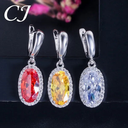 CANDICE Fashion Women Sterling Silver Plated Jewelry Sets for Girls Lovely Oval Pink CZ Stone Party Necklace Earrings Ring Set（Us 7-9)
