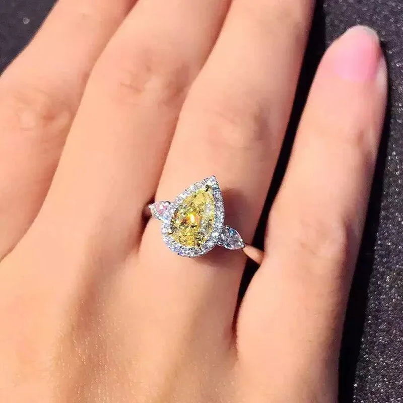Luxury Natural Gemstones Topaz Sapphire Birthstone 925 Sterling Silver Bride Wedding Engagement Water-Drop Diamond Ring Gifts