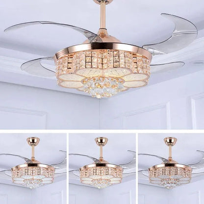 42inch  LED 4 Acrylic Crystal Chandelier Ceiling Light Automatic Retractable Crystal Fan Blade Ceiling Lamp