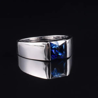 Men's Eternity 925 Sterling Silver Square natural Blue Sapphire Stone Solitaire Ring Size 8-13